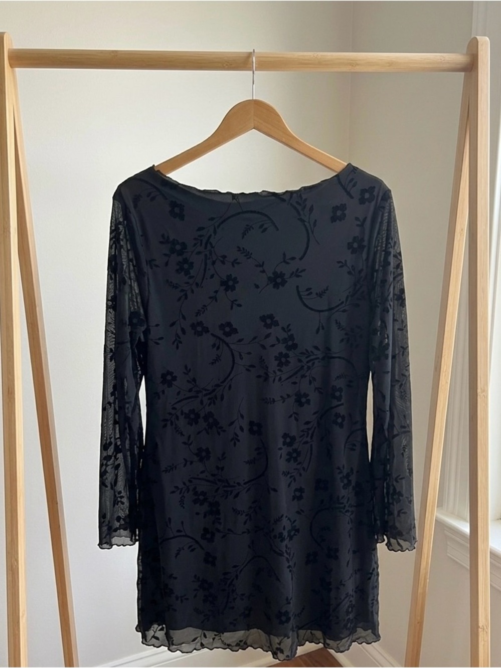 Black Floral Burnout Long Sleeve Dress